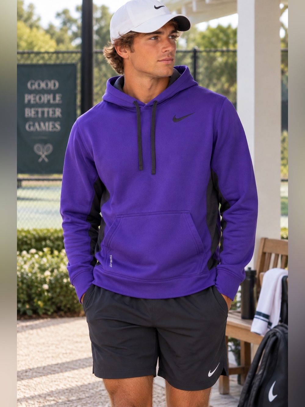 Nike Therma-FIT Purple Black Pullover Hoodie Sweatshirt Men’s M Athletic